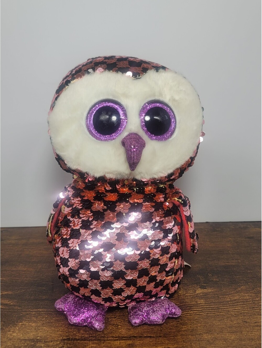 Ty Flippables 9" CHECKS The Owl Plush MEDIUM Beanie Boos Sequins Buddy